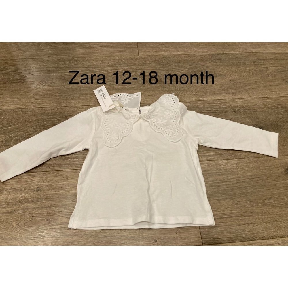 NWT Zara baby girls 12-18 month lace collar long sleeve shirt